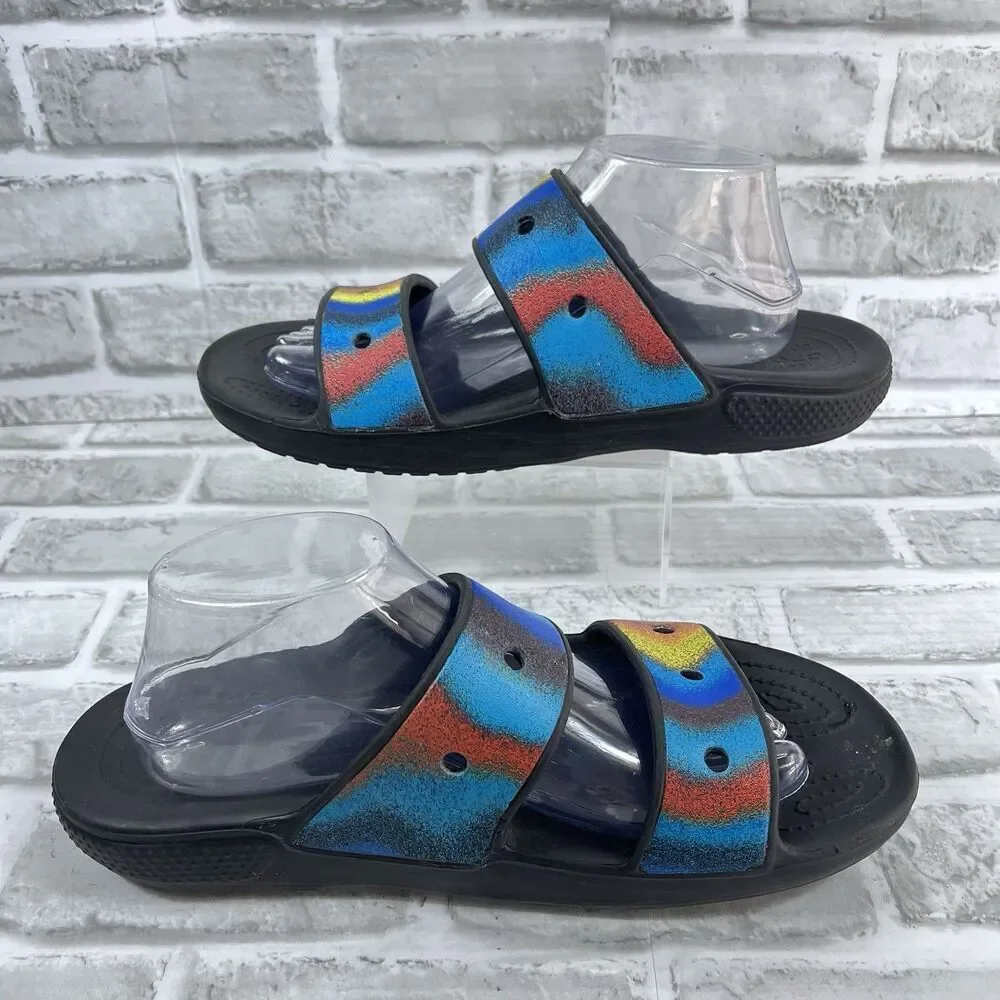 Crocs Unisex Classic Rainbow Pride Two Strap Slide Sandals Men 9 /Women 11